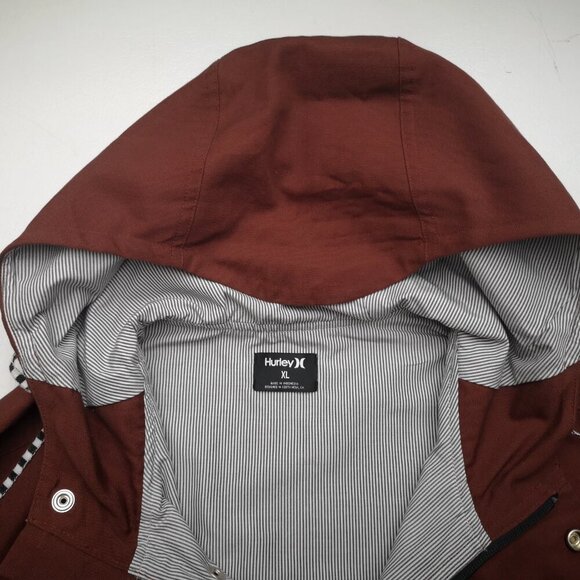 Hurley Men's Size XL Rust w/ Striped Lining Zipper & Snap Closure Jacket w/ Hood - Picture 7 of 12